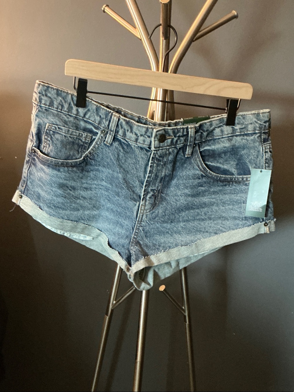Cheeky Mid Rise Acid Wash Denim Jean Shorts - Blue